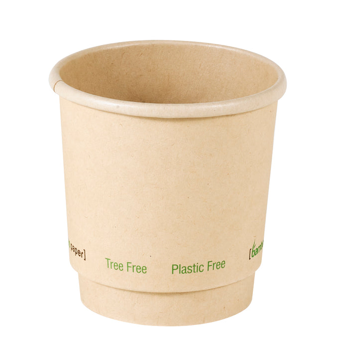 Bicchiere cartone fibra di bambù doppia parete plastic-free (PAP20) - 120 ml - Ø 6,2 cm - H 6,2 cm - 25 pezzi