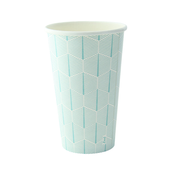 Bicchiere cartone bianco Leaf con decoro (PAP20) - 470 ml - Ø 9 cm - H 13,7 cm - 50 pezzi