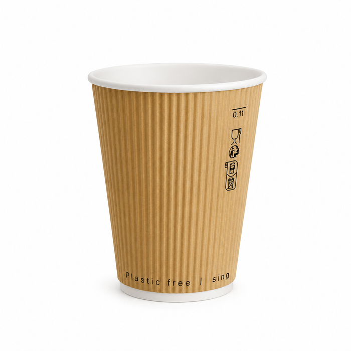 Bicchiere in cartone beige "Rippley" doppio strato - 350 ml - Ø 9 cm - H 11 cm - 25 pezzi