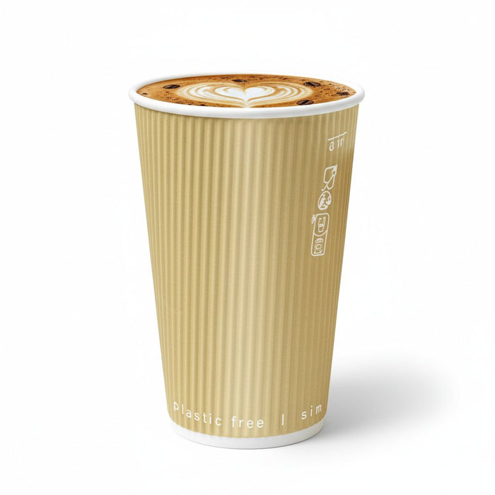 Bicchiere cartone kraft doppia parete increspata plastic-free (PAP20) - 460 ml - Ø 9 cm - H 13,6 cm - 25 pezzi