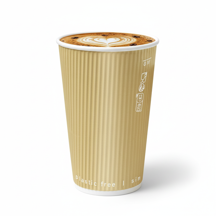 Bicchiere cartone kraft doppia parete increspata plastic-free (PAP20)  H136mm 460ml