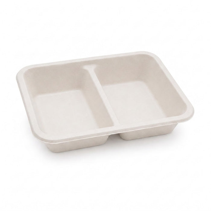 Vaschetta in polpa termosaldabile 2 scomparti (PAP21) - 1060 ml - 22,7 cm x 17,8 cm x 4,5 cm - 50 pezzi