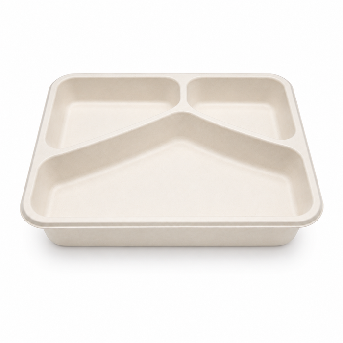 Vaschetta in polpa termosaldabile 3 scomparti (PAP21) - 890 ml - 22,7 cm x 17,8 cm x 4,5 cm - 50 pezzi