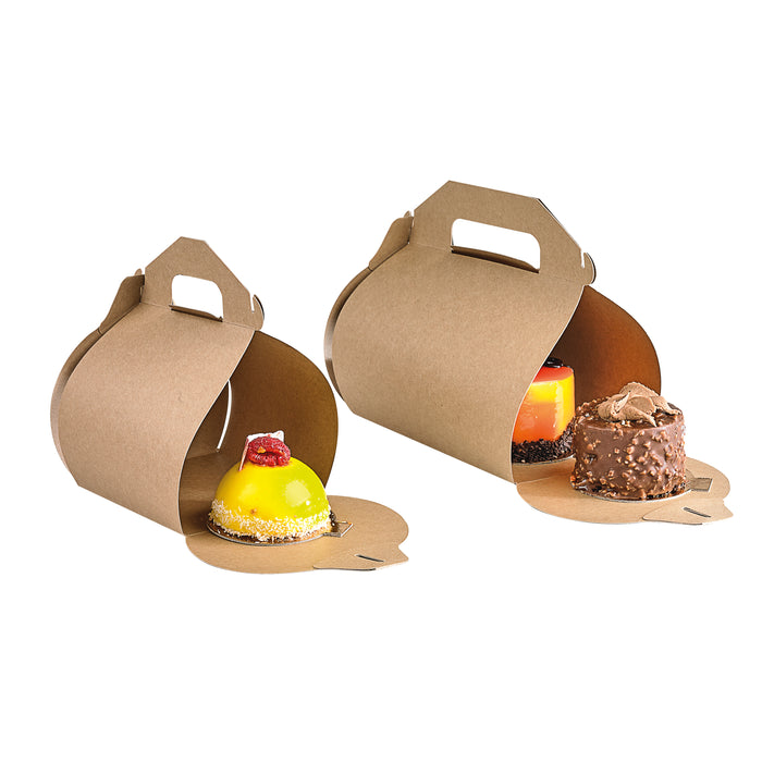 Scatola da pasticceria in cartone kraft con manici - 11 cm x 10 cm x 15,3 cm - 50 pezzi