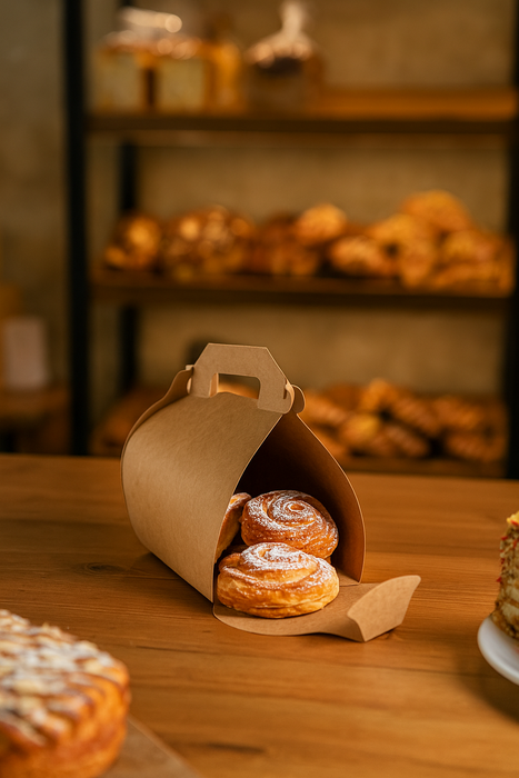 Scatola da pasticceria alta in cartone kraft, con manici - 18 cm x 14 cm x 16 cm - 50 pezzi