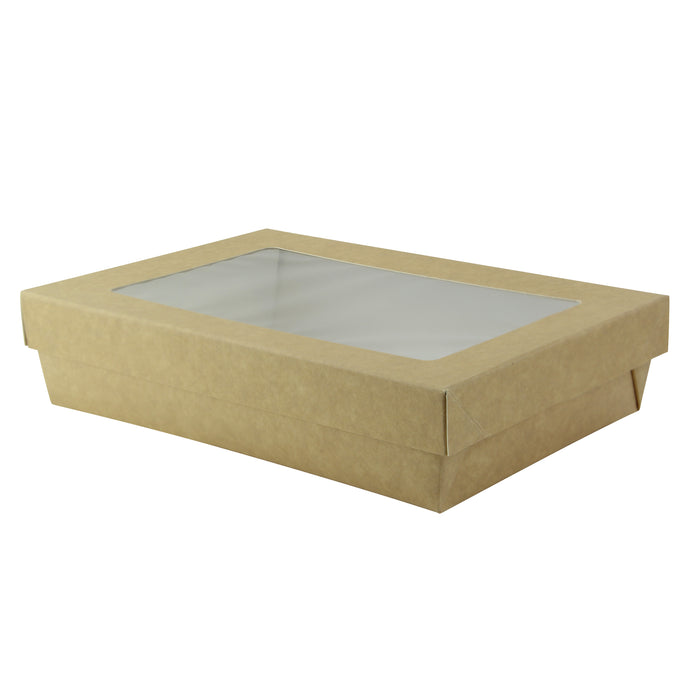 Scatola "Kray" in cartone kraft con coperchio a finestra - 1500 ml - 22,5 cm x 15,5 cm x 5,3 cm - 50 pezzi