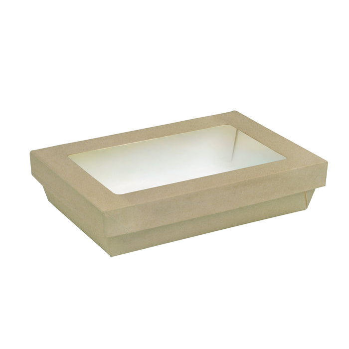 Scatola "Kray" in cartone kraft con coperchio a finestra in PLA - 1500 ml - 22,5 cm x 15,5 cm x 5,3 cm - 50 pezzi