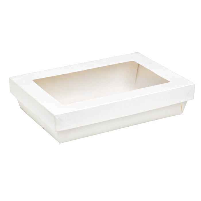 Scatola "Kray" in cartone bianco con coperchio a finestra - 1500 ml - 22,5 cm x 15,5 cm x 5,5 cm - 50 pezzi