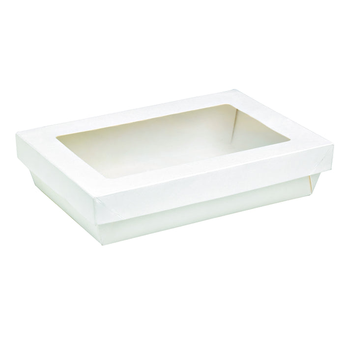 Scatola "Kray" in cartone bianco con coperchio a finestra - 1500 ml - 22,5 cm x 15,5 cm x 5,5 cm - 50 pezzi