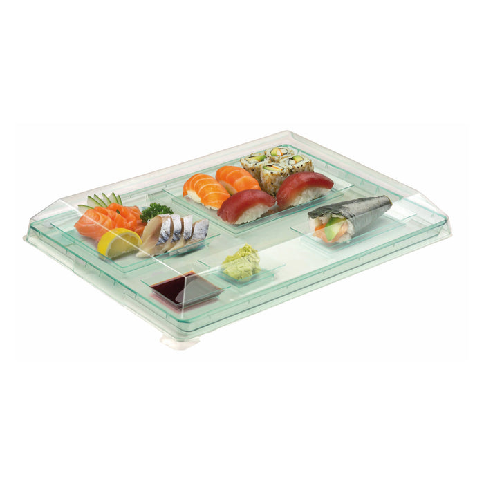 Vassoio "Klarity" in PS verde trasparente - 38 cm x 27,4 cm x 1,8 cm - 25 pezzi