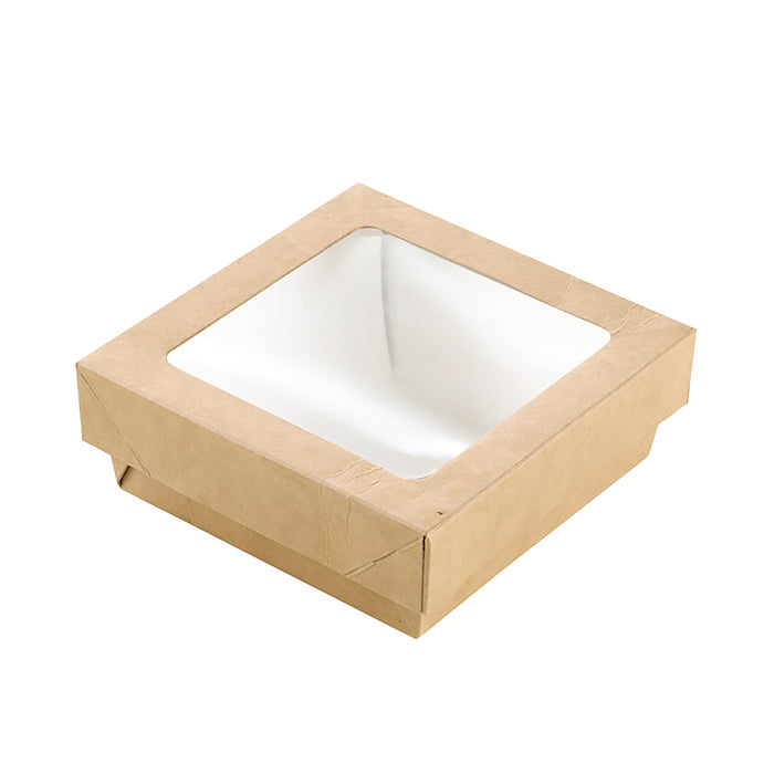 Scatola "Kray" in cartone kraft con coperchio a finestra - 350 ml - 11,5 cm x 11,5 cm x 4 cm - 25 pezzi