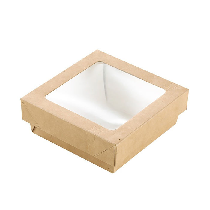 Scatola "Kray" in cartone kraft con coperchio a finestra 115x115mm H40mm 350ml