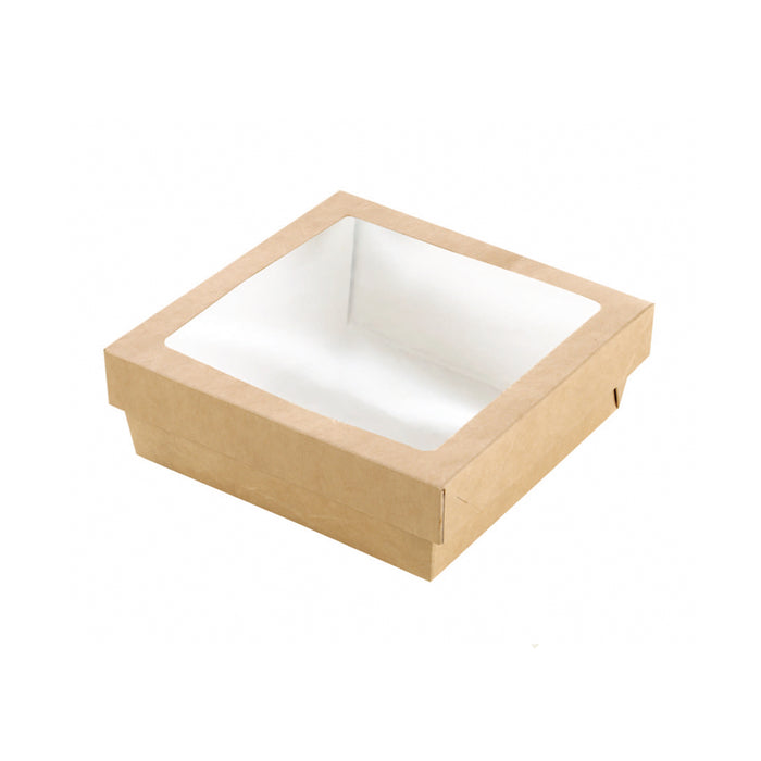 Scatola "Kray" in cartone kraft con coperchio a finestra - 950 ml - 15,5 cm x 15,5 cm x 5 cm - 25 pezzi
