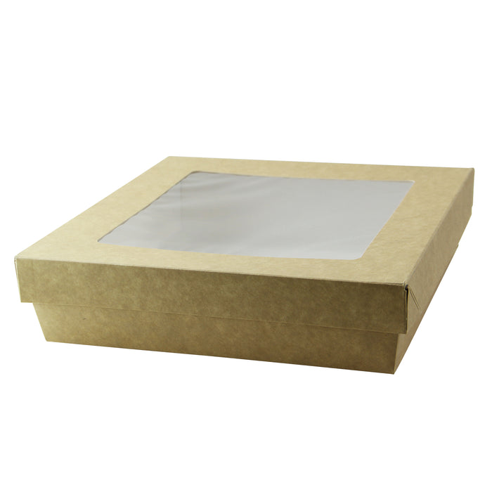 Scatola "Kray" in cartone kraft con coperchio a finestra - 1550 ml - 20,5 cm x 20,5 cm x 5 cm - 50 pezzi