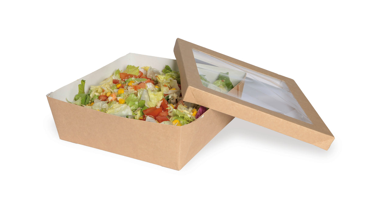 Scatola "Kray" in cartone kraft con coperchio a finestra - 1550 ml - 20,5 cm x 20,5 cm x 5 cm - 50 pezzi