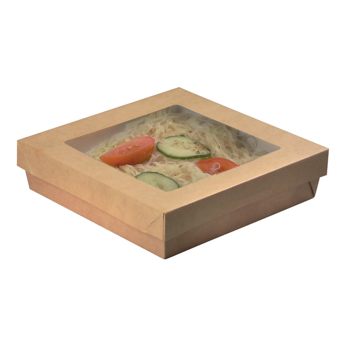 Scatola "Kray" in cartone kraft con coperchio a finestra - 1550 ml - 20,5 cm x 20,5 cm x 5 cm - 50 pezzi