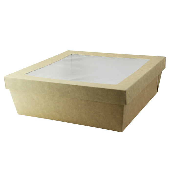 Scatola "Kray" in cartone kraft con coperchio a finestra - 4200 ml - 24,5 cm x 24,5 cm x 8 cm - 25 pezzi
