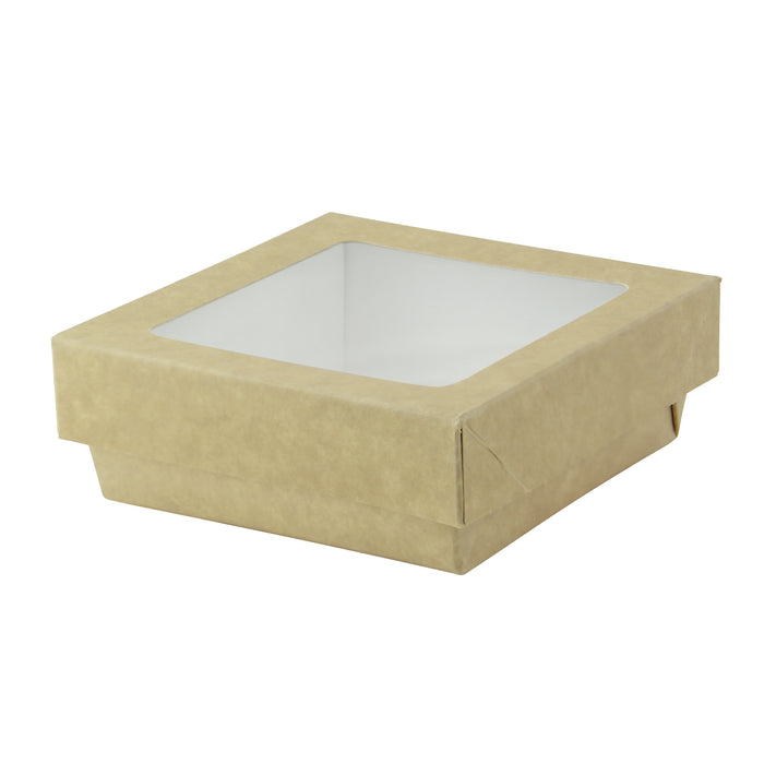 Scatola "Kray" in cartone kraft con coperchio a finestra - 3000 ml - 26,5 cm x 26,5 cm x 5 cm - 25 pezzi