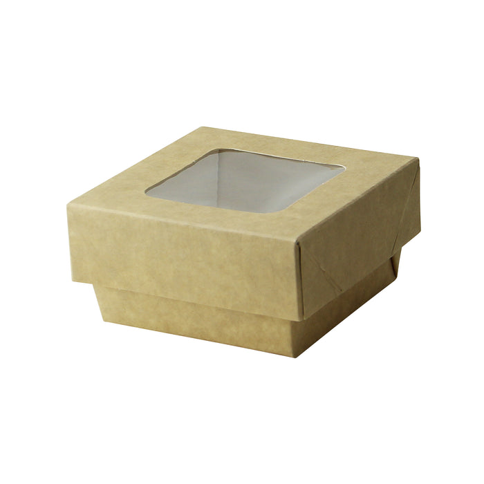 Scatola "Kray" in cartone kraft con coperchio a finestra - 200 ml - 8,5 cm x 8,5 cm x 4 cm - 25 pezzi