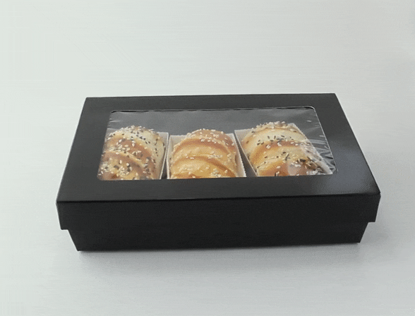 Scatola "Kray" in cartone nero con coperchio a finestra, per cottura in forno 225x155mm H53mm