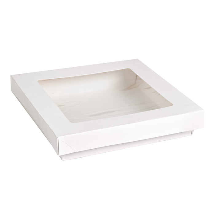 Scatola "Kray" in cartone bianco con coperchio a finestra in PLA - 900 ml - 15,5 cm x 15,5 cm x 5 cm - 25 pezzi