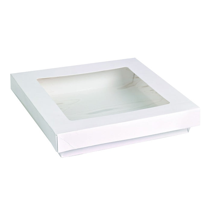 Scatola "Kray" in cartone bianco con coperchio a finestra in PLA 155x155mm H50mm 900ml