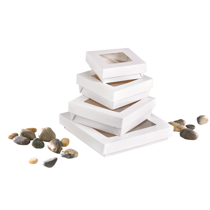 Scatola "Kray" in cartone bianco con coperchio a finestra - 350 ml - 11,5 cm x 11,5 cm x 4 cm - 25 pezzi
