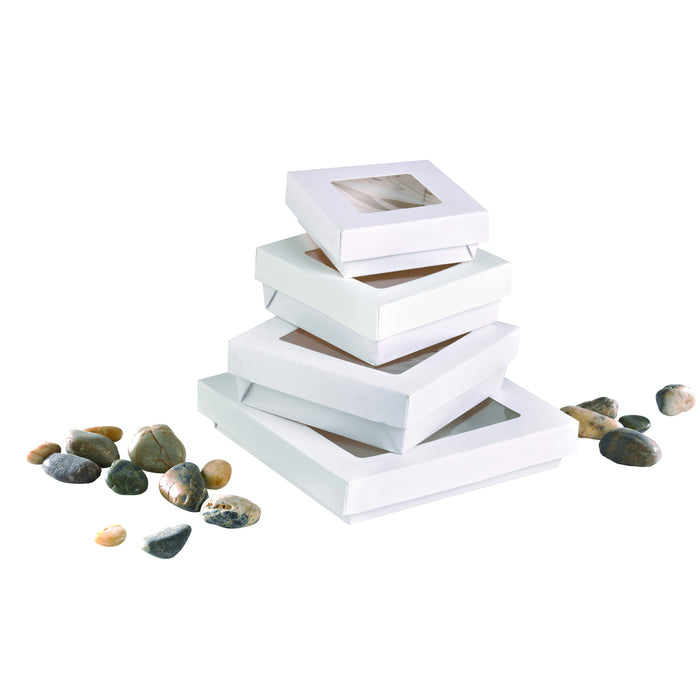 Scatola "Kray" in cartone bianco con coperchio a finestra - 350 ml - 11,5 cm x 11,5 cm x 4 cm - 25 pezzi