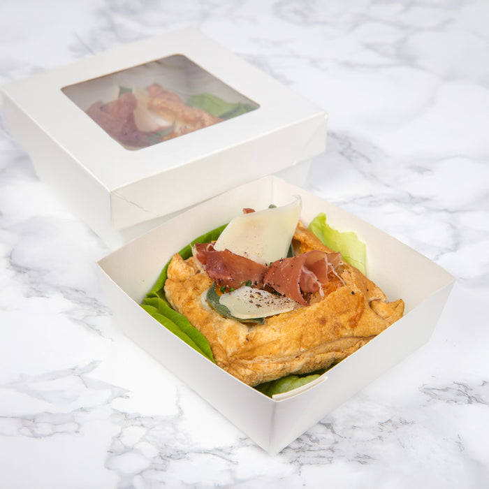 Scatola "Kray" in cartone bianco con coperchio a finestra - 350 ml - 11,5 cm x 11,5 cm x 4 cm - 25 pezzi