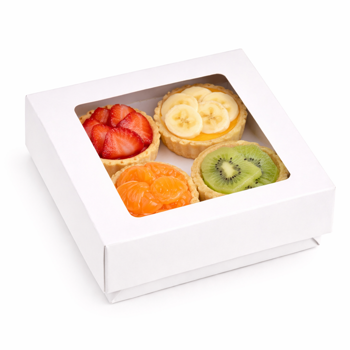 Scatola "Kray" in cartone bianco con coperchio a finestra - 350 ml - 11,5 cm x 11,5 cm x 4 cm - 25 pezzi