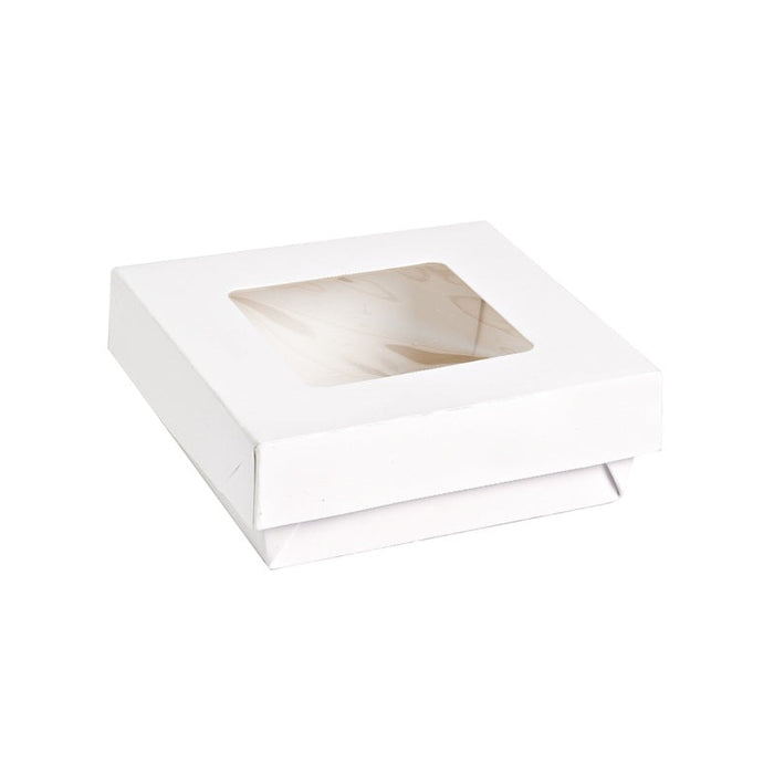 Caja cuadrada de cartón blanco con tapa ventana KRAY 350ml 115x115mm A40mm - 25Uds