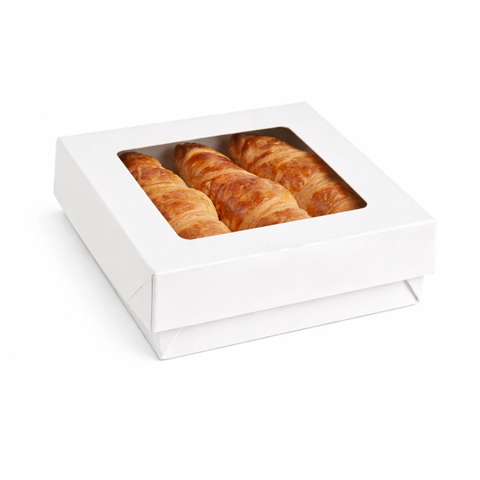 Scatola "Kray" in cartone bianco con coperchio a finestra - 700 ml - 13,5 cm x 13,5 cm x 5 cm - 25 pezzi
