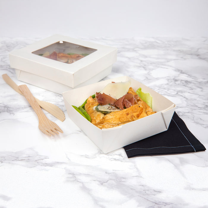 Scatola "Kray" in cartone bianco con coperchio a finestra - 950 ml - 15,5 cm x 15,5 cm x 5 cm - 25 pezzi