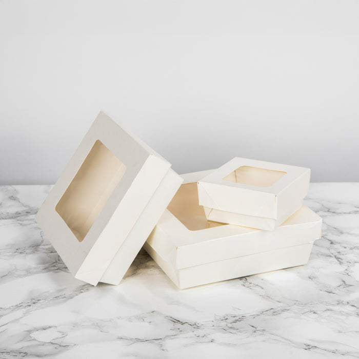 Scatola "Kray" in cartone bianco con coperchio a finestra - 950 ml - 15,5 cm x 15,5 cm x 5 cm - 25 pezzi