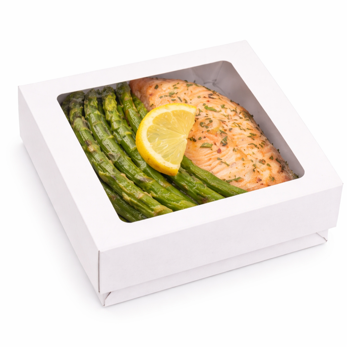 Scatola "Kray" in cartone bianco con coperchio a finestra - 950 ml - 15,5 cm x 15,5 cm x 5 cm - 25 pezzi
