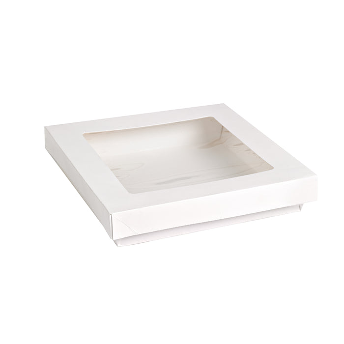 Scatola "Kray" in cartone bianco con coperchio a finestra - 1450 ml - 20,5 cm x 20,5 cm x 4 cm - 50 pezzi