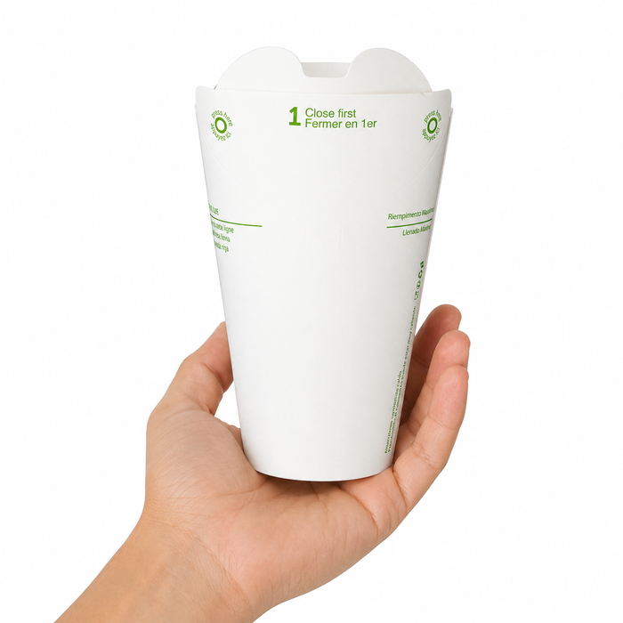 Bicchiere in cartone con coperchio pieghevole integrato (PAP1) - 375 ml - Ø 10,8 cm - H 10,5 cm - 25 pezzi
