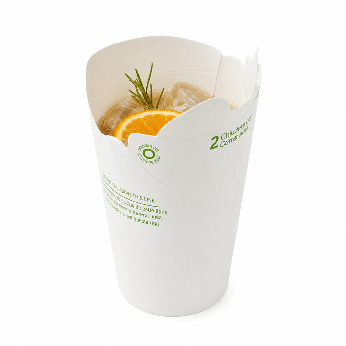 Bicchiere in cartone con coperchio pieghevole integrato (PAP1) - 375 ml - Ø 10,8 cm - H 10,5 cm - 25 pezzi