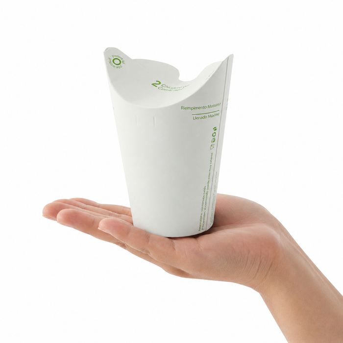 Bicchiere in cartone con coperchio pieghevole integrato (PAP1) - 250 ml - Ø 10,2 cm - H 8,1 cm - 25 pezzi