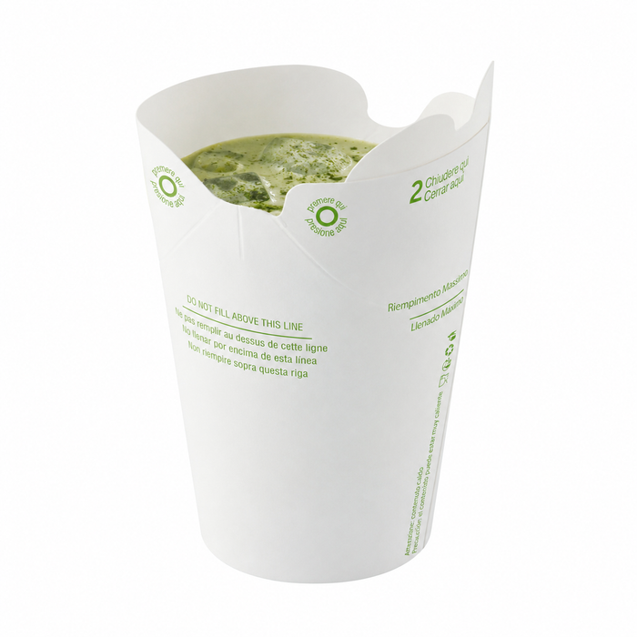Bicchiere in cartone con coperchio pieghevole integrato (PAP1) - 250 ml - Ø 10,2 cm - H 8,1 cm - 25 pezzi