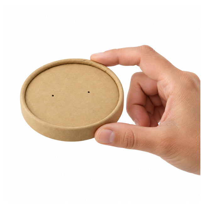 Coperchio in cartone kraft per alimenti caldi e freddi con fori per il vapore (C/PAP 81) - Ø 9,8 cm - H 1,5 cm - 50 pezzi