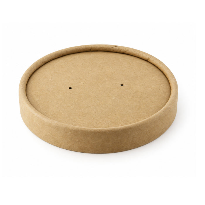 Coperchio in cartone kraft per alimenti caldi e freddi con fori per il vapore (C/PAP 81) - Ø 9,8 cm - H 1,5 cm - 50 pezzi