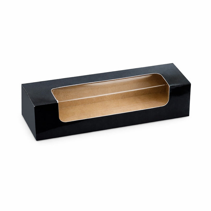 Caja de cartón negra para 7 macarrones con ventana 215x68mm A48mm - 50Uds