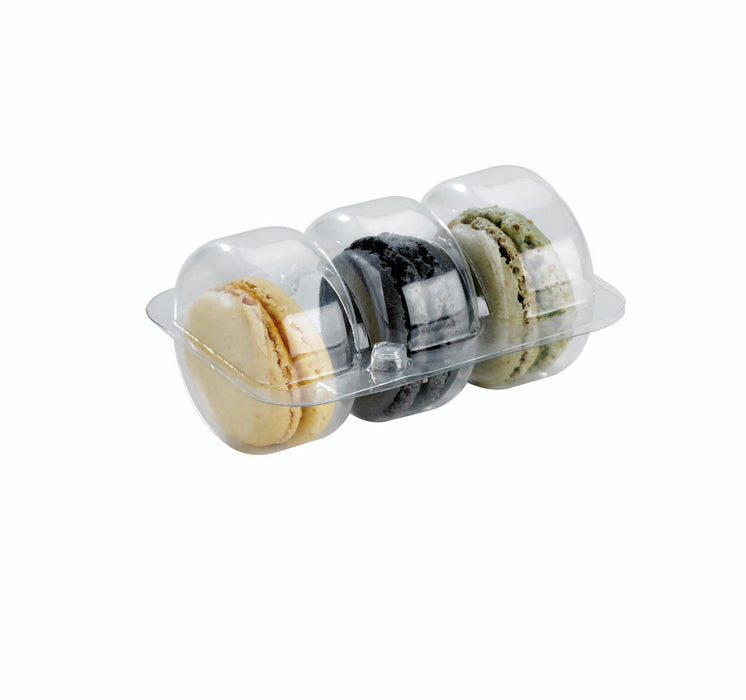 Inserto in PET trasparente per 3 macarons con chiusura clip - 9,5 cm x 6,8 cm x 2,4 cm - 50 pezzi