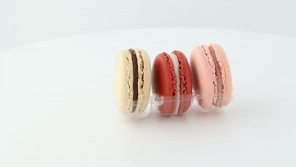 Inserto in PET trasparente per 3 macarons con chiusura clip 93x68mm H23mm