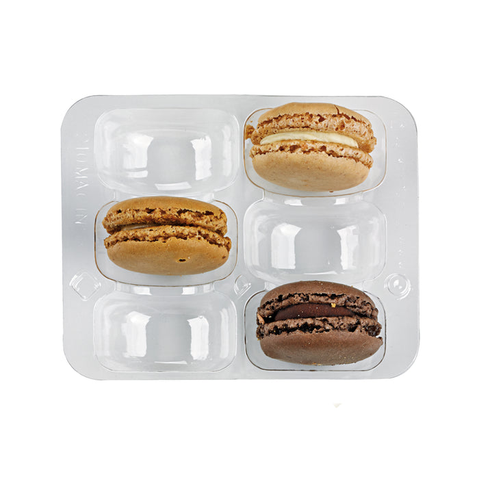 Inserto in PET trasparente per 6 macarons (2x3) con chiusura clip - 11,8 cm x 10 cm x 2,3 cm - 50 pezzi