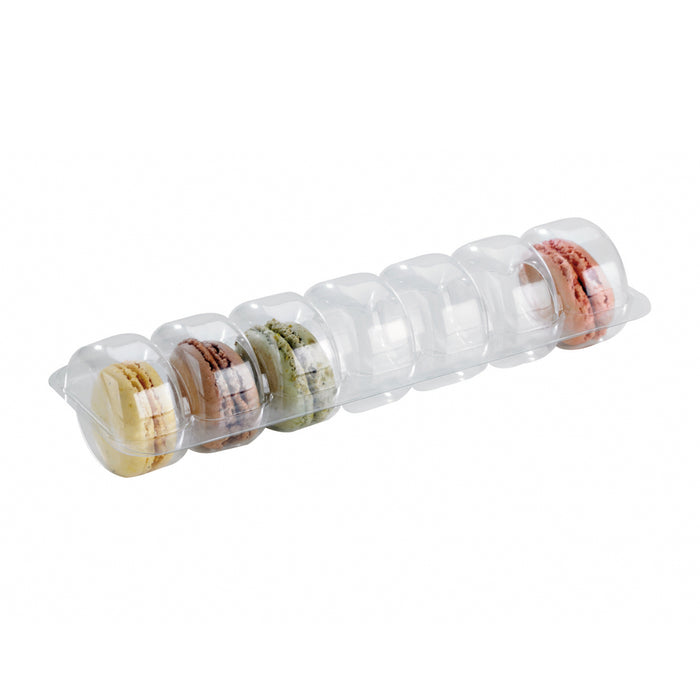 Inserto in PET trasparente per 7 macarons con chiusura clip - 21,3 cm x 6,2 cm x 2,3 cm - 25 pezzi