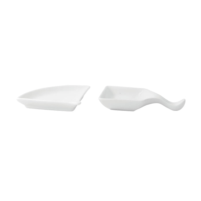 Piattino a ventaglio in porcellana bianca - 10 cm x 7,6 cm x 1,4 cm - 4 pezzi