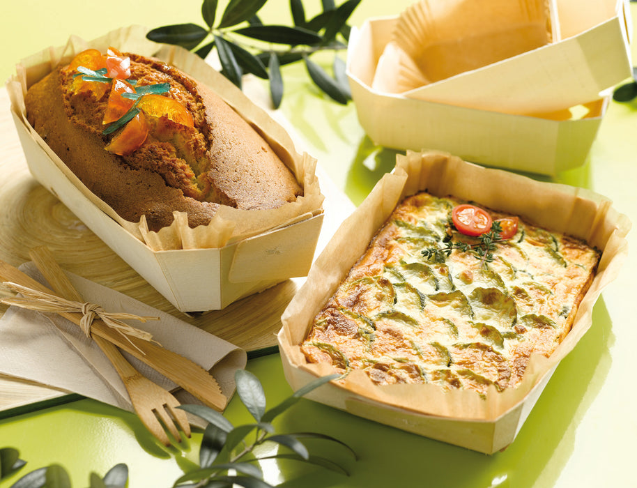 Stampo da forno in legno con pirottino in carta - 600 ml - 18,6 cm x 11,5 cm x 3,9 cm - 20 pezzi