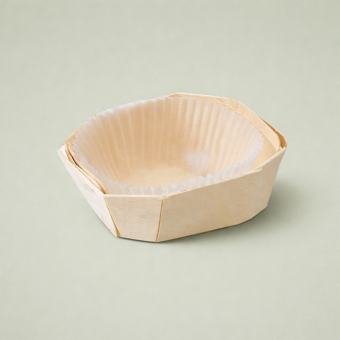 Stampo da forno in legno con pirottino in carta - 90 ml - 9 cm x 6,5 cm x 3,5 cm - 20 pezzi